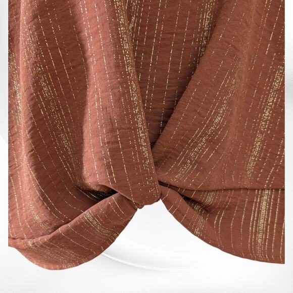 3rd & Malt XL Burnt Orange & Gold Blouse With Knot Front & Scrunched Sleeves - Picture 5 of 11